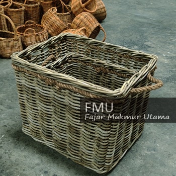 Wicker fir log basket with rope | Rattan furniture and baskets