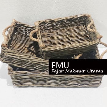 Set of 3 try basket storage | Wicker rattan basket and furniture indonesia